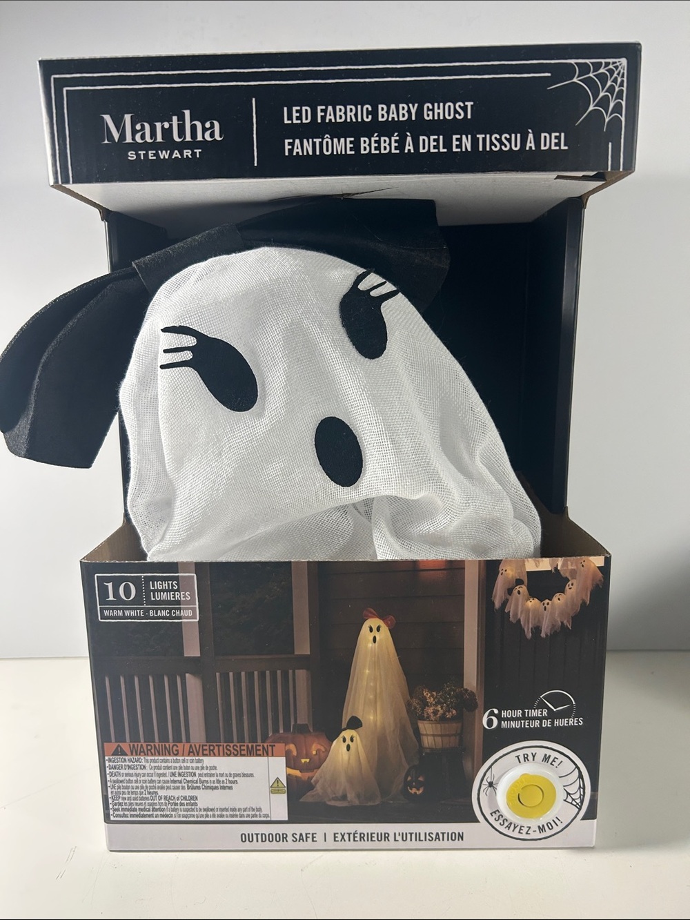 Martha Stewart Halloween White LED Fabric Baby Ghost Hanging or Stake Decor